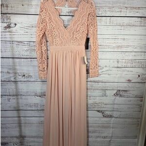Lulus Awaken My Love long sleeve lace bodice maxi dress - Blush Pink